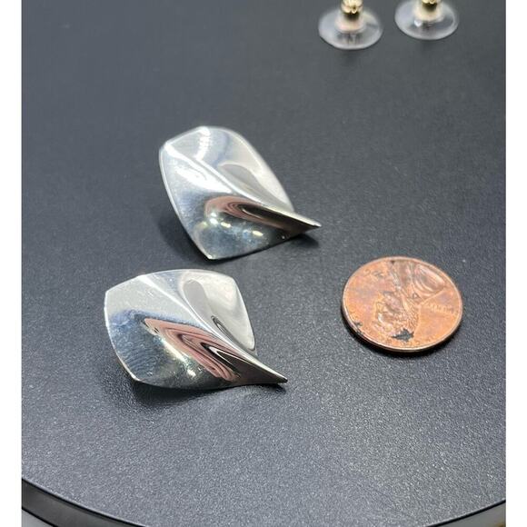 Signed Designer Sterling Silver & *14K Gold Post DESIGNER Modern Post Earrings - Picture 13 of 16